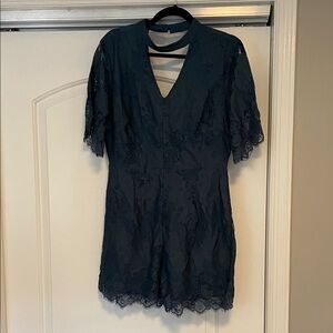 NWT! Francesca’s Miami Dark Blue Lace romper